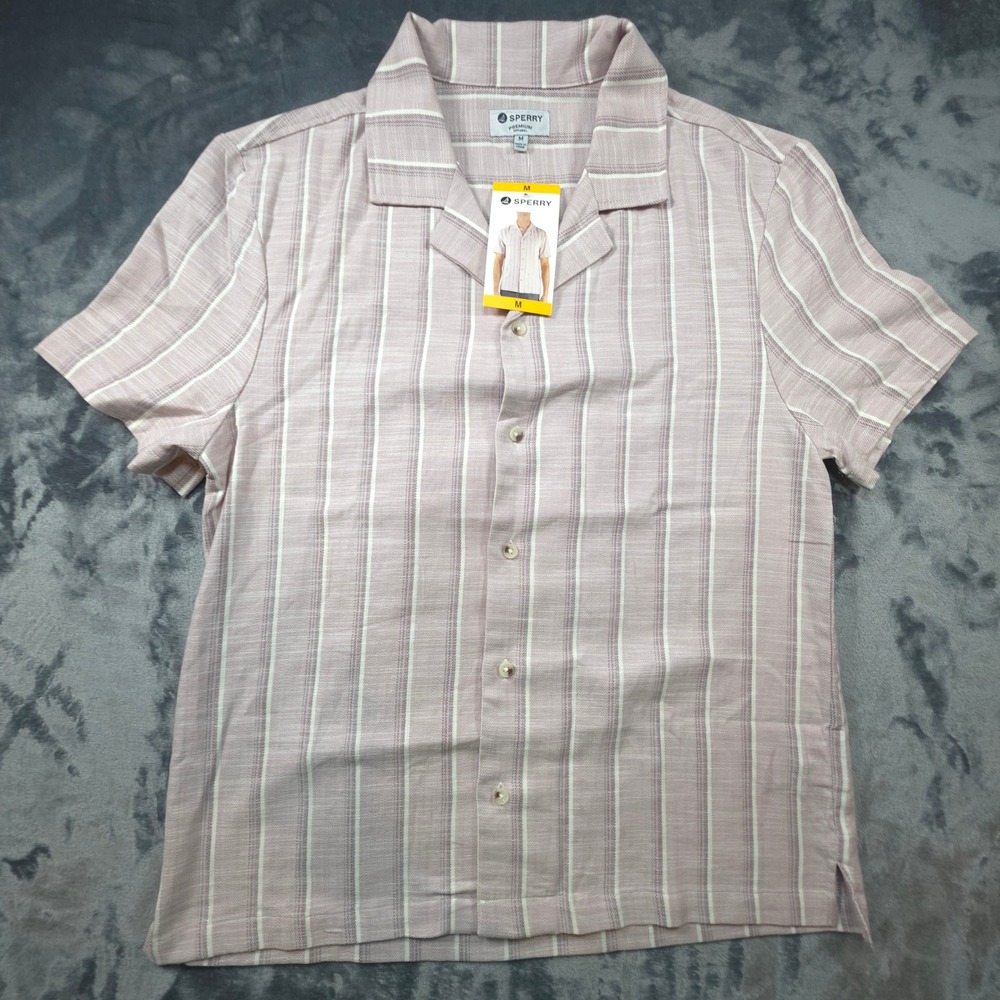 Sperry Men Pink White Striped Camp Collar Textured Shirt SP712SAM M